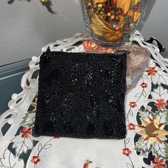 Tiny Beaded Evening Bag ‘ONLY THE ESSENTIAL’ 4” Square Crossbody Micro Purse - Picture 4 of 4